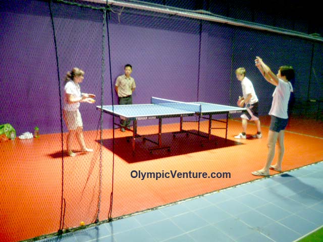 Installed Olymflex rubberized floor to put ping-pong table with metal legs Sports Arena Sentosa, Kuala Lumpur