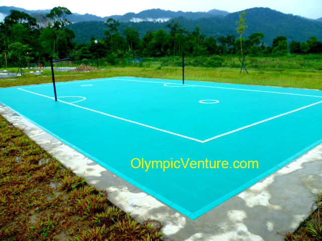 Green Outdoor Interlocking Techtiles Sepak Takraw Court for a Shcool in Perak.